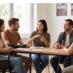 Grupo diverso con discapacidad dialoga sobre derechos, educación y accesibilidad en sexualidad y diversidad funcional.